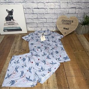 Munki Munki Women's Pajama Set Blue Bird Valentines Day Size small NWT
